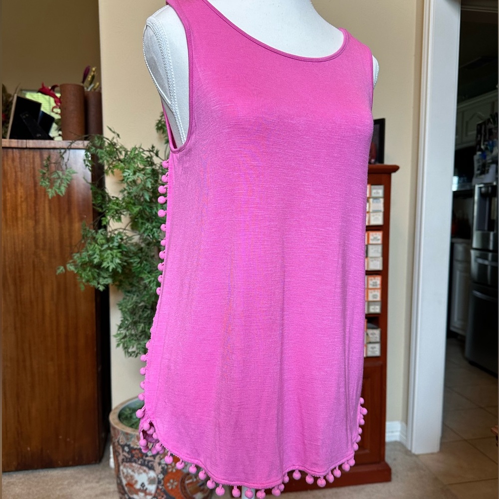 Signature Studio Sleeveless Pom-Pom Trim Tank Top - Pink